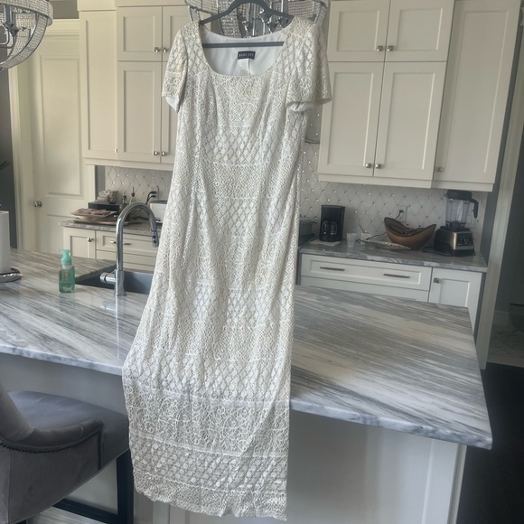 Vintage mother  of the bride floor length gown cream gold lace crochet effect - Picture 12 of 17